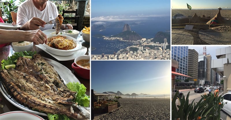 A collage of amazing food, scenery, and fun in Brazil