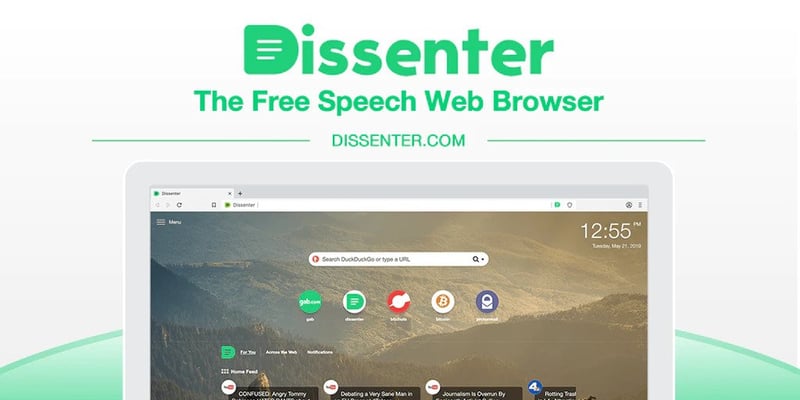 A screenshot from the front page of the web browser Dissenter, built by Gab