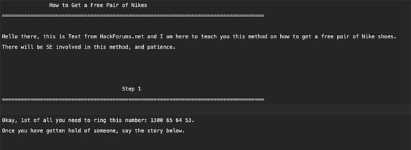 A screenshot of a post detailing how to steal a pair of Nike shoes, posted on the Dark Web.