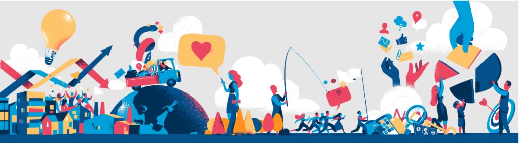 Illustration of various social media related elements