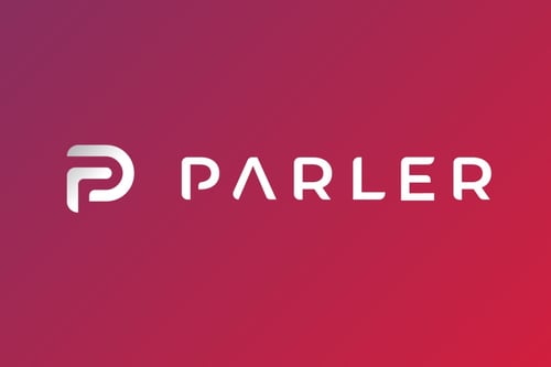 The Parler logo on a red background