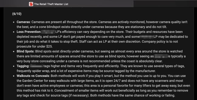 A screenshot of a detailed shoplifting how-to guide on Raddle.me