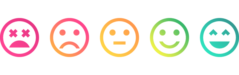 An illustration of emojis lined up from sad to happy, indicating a sentiment rating
