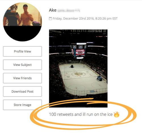 A screenshot of a social media post stating a fan's plan to disrupt a hockey game.