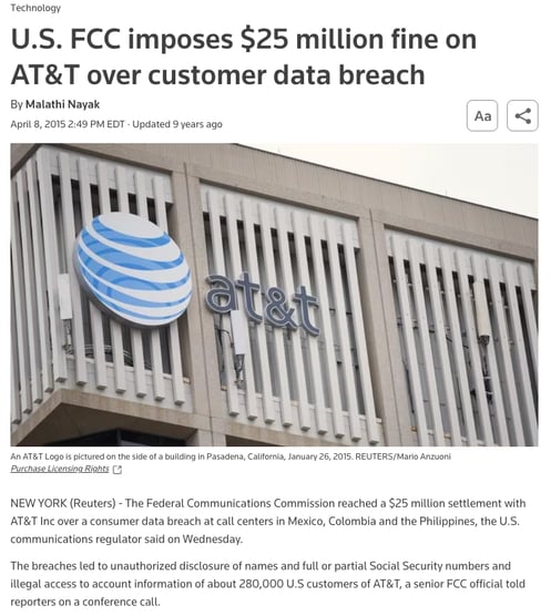 U.S. FCC imposes $25 million fine on AT&T over customer data breach -_ - www.reuters.com