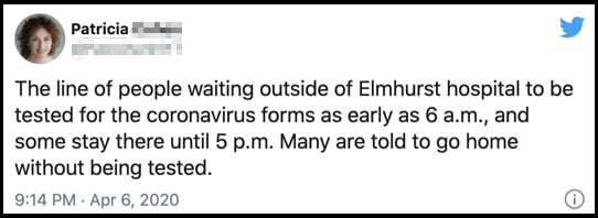 A screenshot of a social media post detailing Coronavirus testing