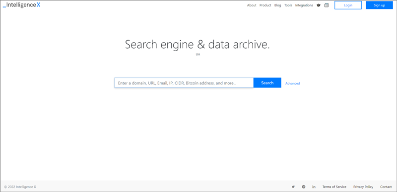 A screenshot of Intelligence X