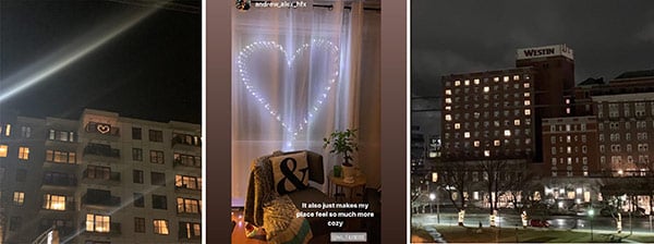 Windows lit with hearts