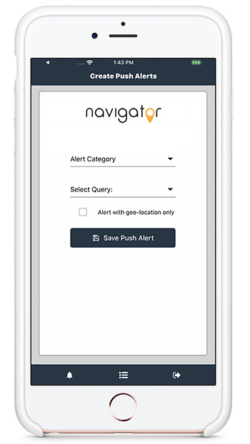 A mobile device with the Naivigator app open on the screen