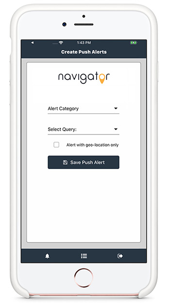 A mobile device with the Naivigator app open on the screen A mobile device with the Naivigator app open on the screen
